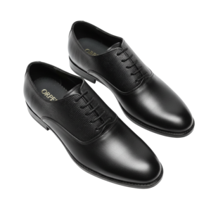 ORPERS brown cap-toe Oxford shoes in premium polished leather with elegant formal design and brand tagline “For an extraordinary person.