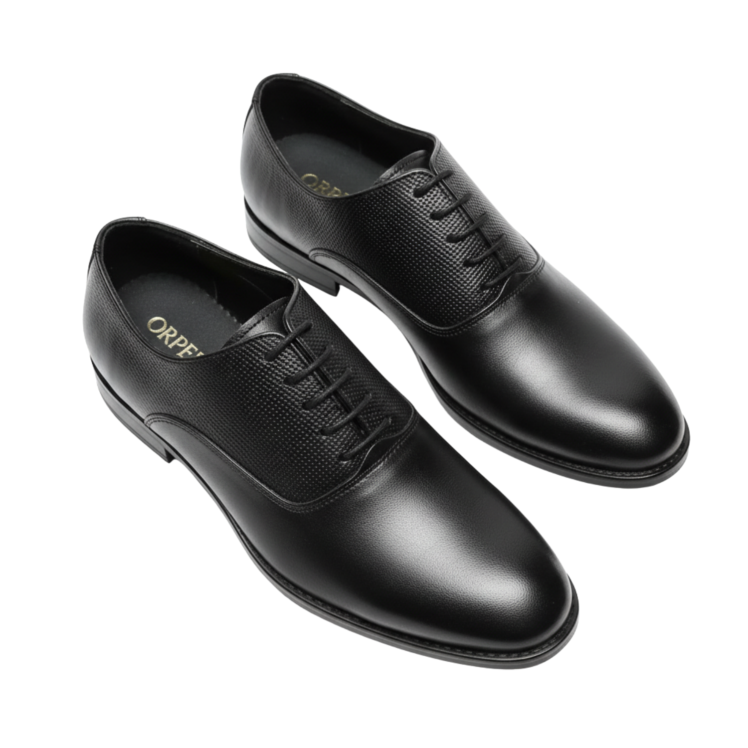 ORPERS brown cap-toe Oxford shoes in premium polished leather with elegant formal design and brand tagline “For an extraordinary person.