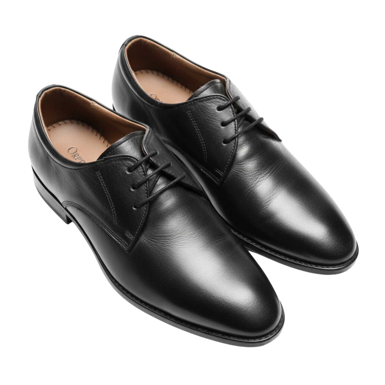 Black leather Oxford formal shoes for men with lace-up closure and plain toe design by ORPERS
