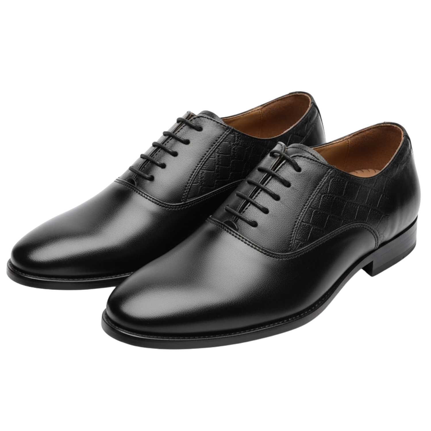 ORPERS black leather lace-up Oxford formal shoes with textured side panel design
