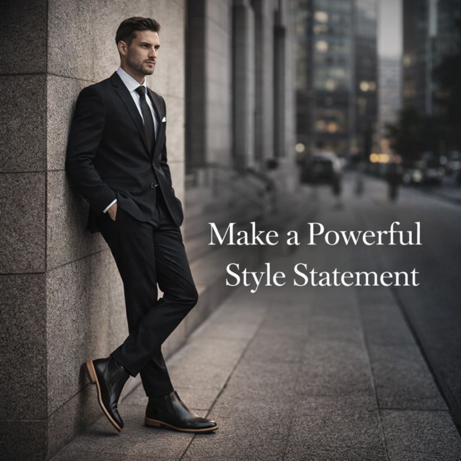 Top view of black ORPERS Chelsea boots with polished leather upper and tan welt detailing, showcasing precise craftsmanship and symmetrical design.