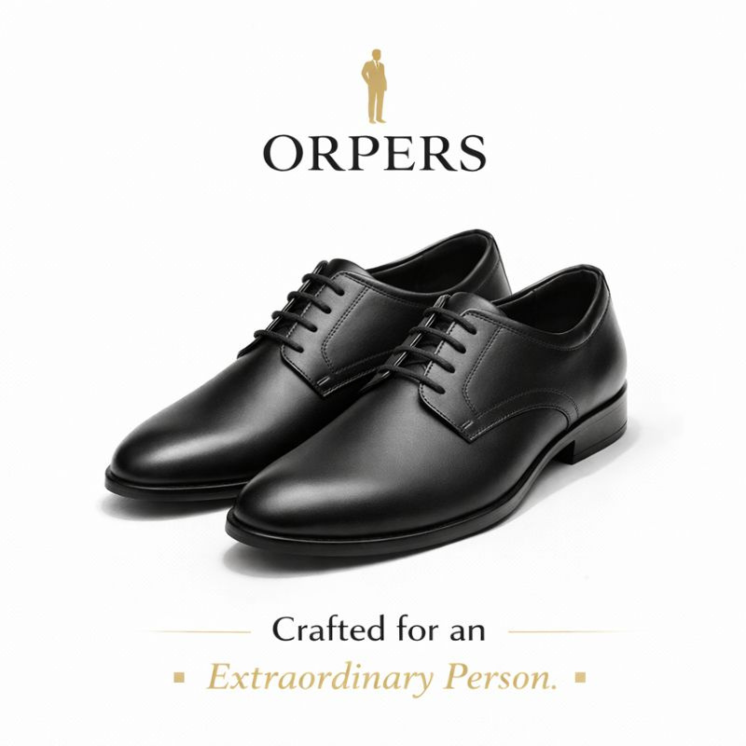 ORPERS black leather Derby shoes with plain toe and open lacing formal design on white background