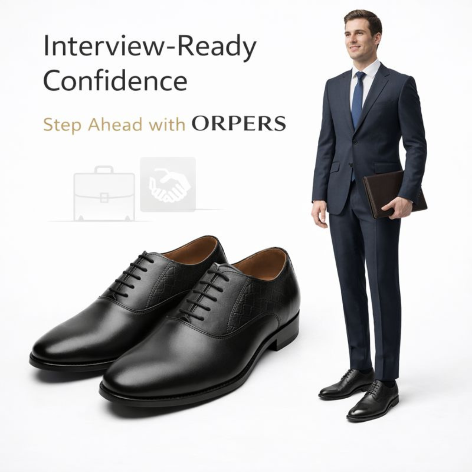 ORPERS black leather lace-up formal shoes for interview and corporate wear