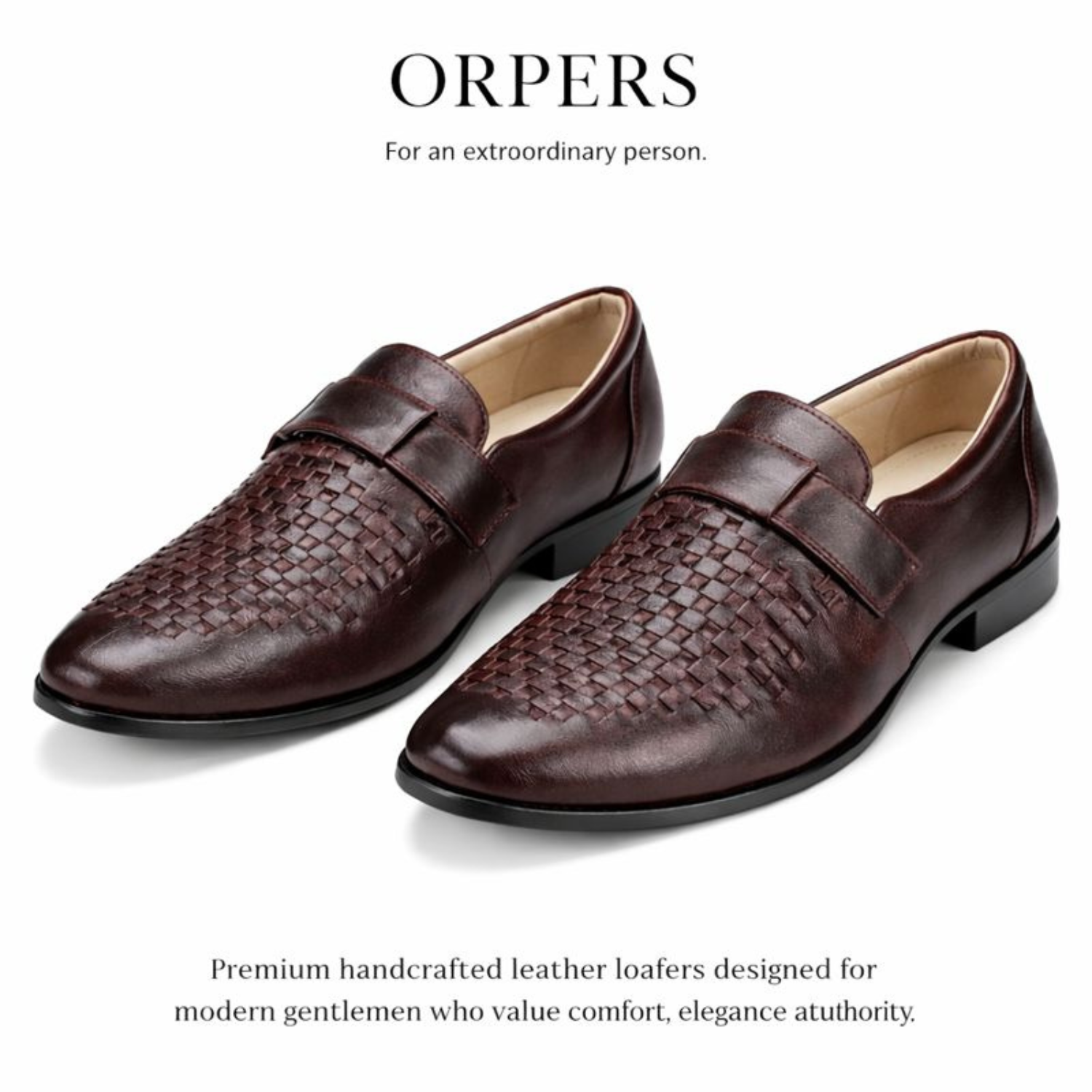 ORPERS brown handcrafted woven leather loafers with slip-on design and low heel