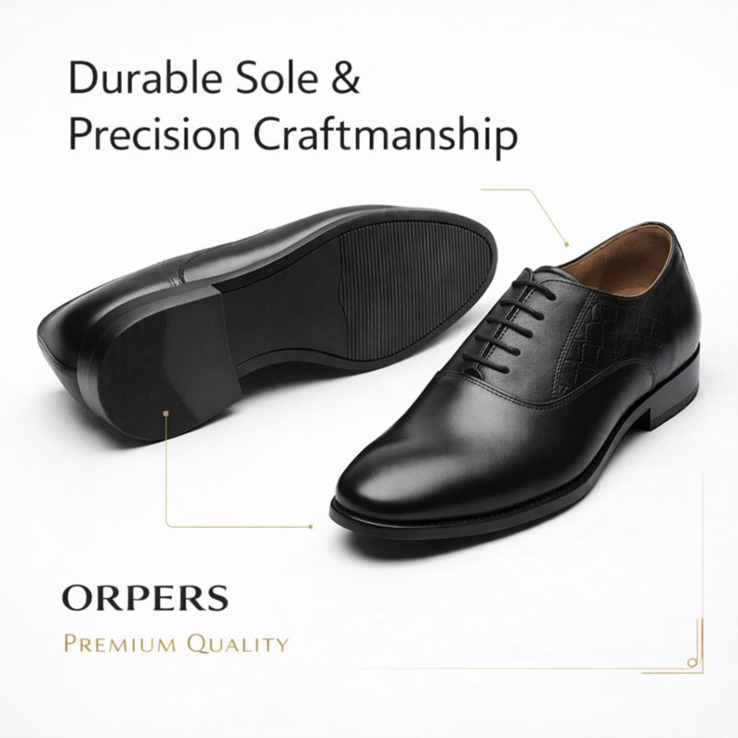 ORPERS black leather Oxford shoes with durable sole and precision craftsmanship