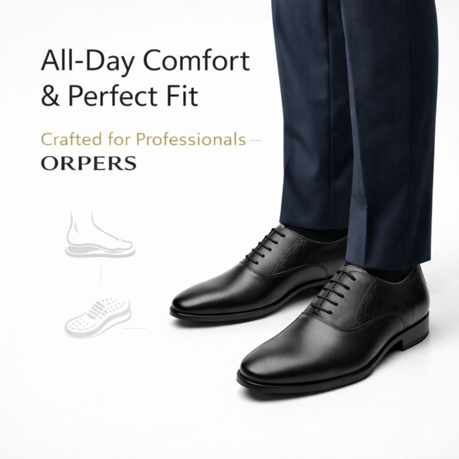 ORPERS black leather lace-up formal shoes designed for all-day comfort and perfect fit