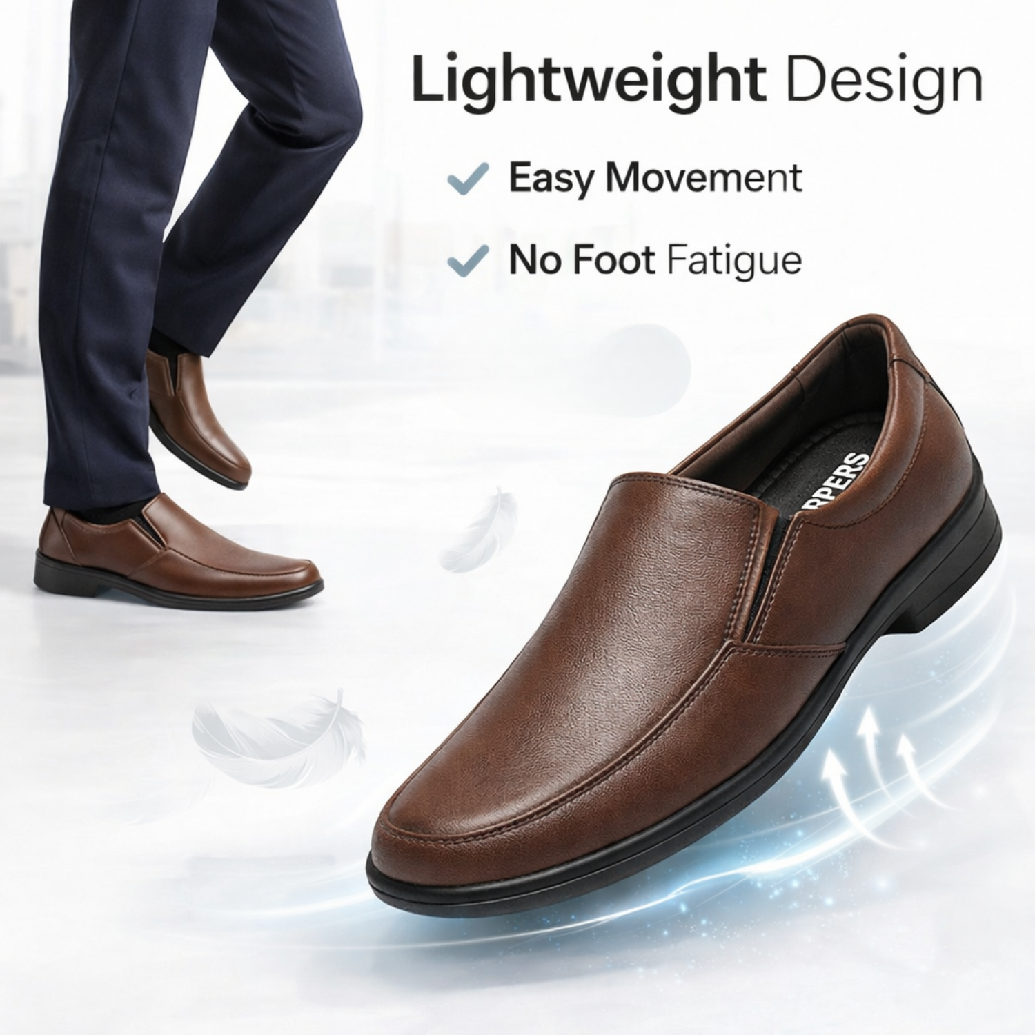 ORPERS brown lightweight leather slip-on formal shoes for easy movement and all-day comfort