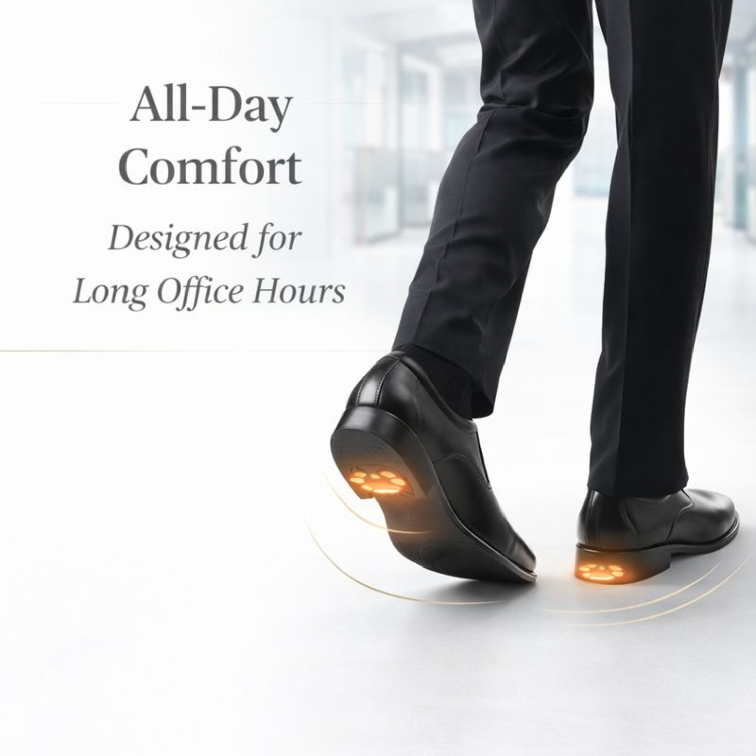 ORPERS black leather formal shoes with cushioned sole for all-day office comfort