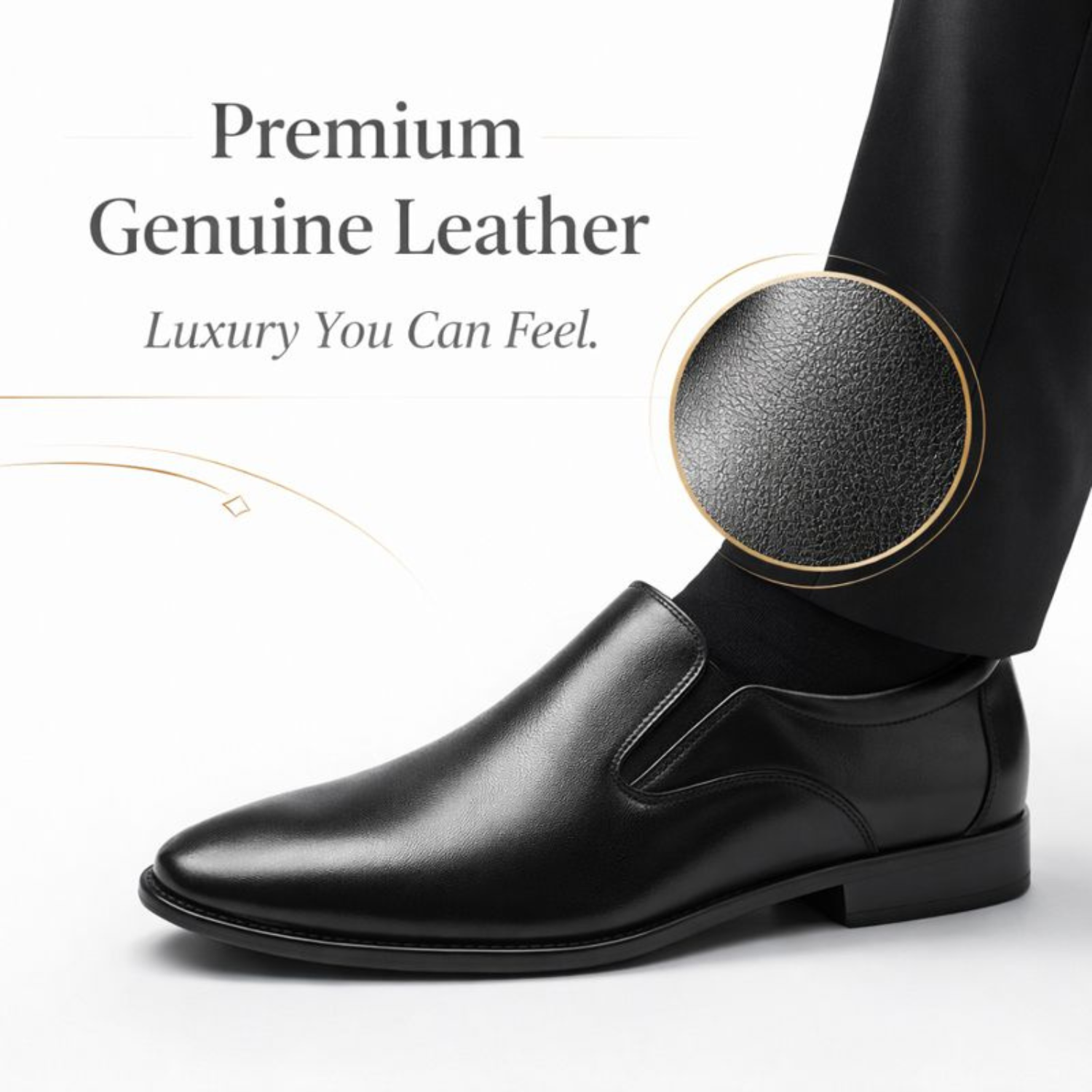 ORPERS black genuine leather slip-on formal shoes with smooth luxury finish