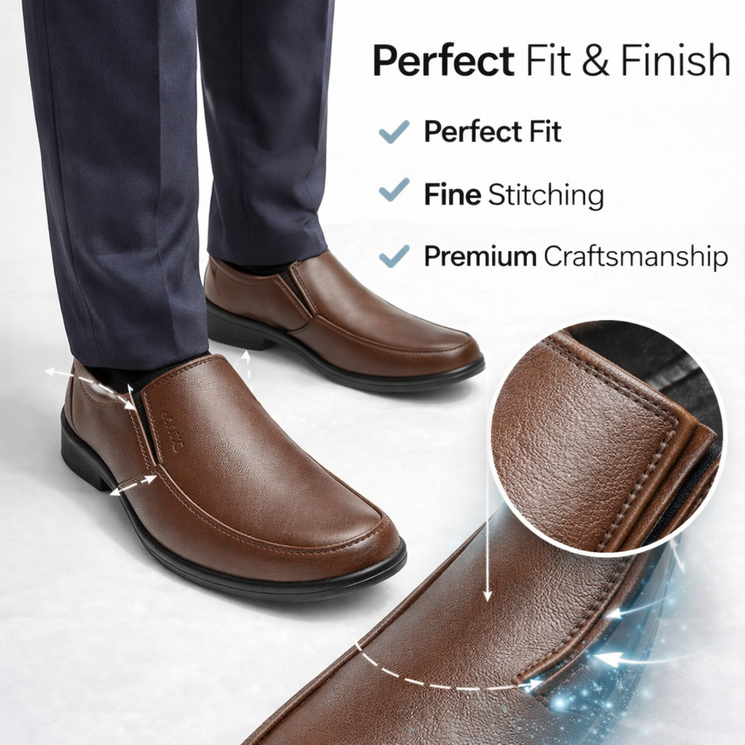 ORPERS brown leather slip-on formal shoes with perfect fit and fine stitching detail