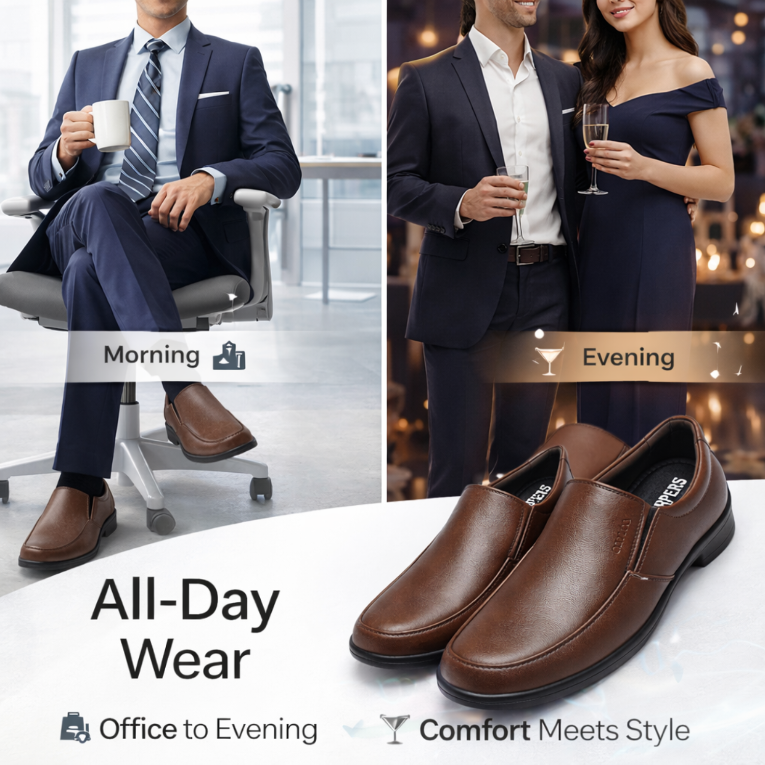 ORPERS brown leather slip-on formal shoes for office and evening wear