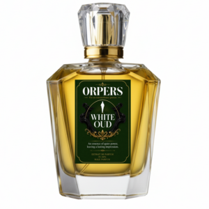 ORPERS White Oud Extrait de Parfum luxury perfume bottle featuring a premium green and gold label, long-lasting unisex oud fragrance with floral and musky notes.